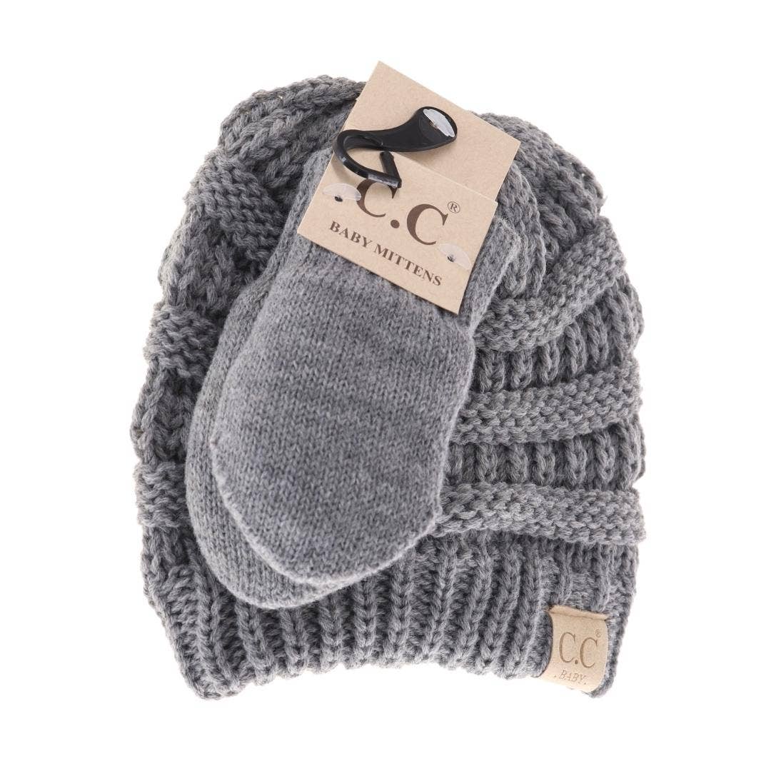 C.C BABY Solid Beanie with Mittens
