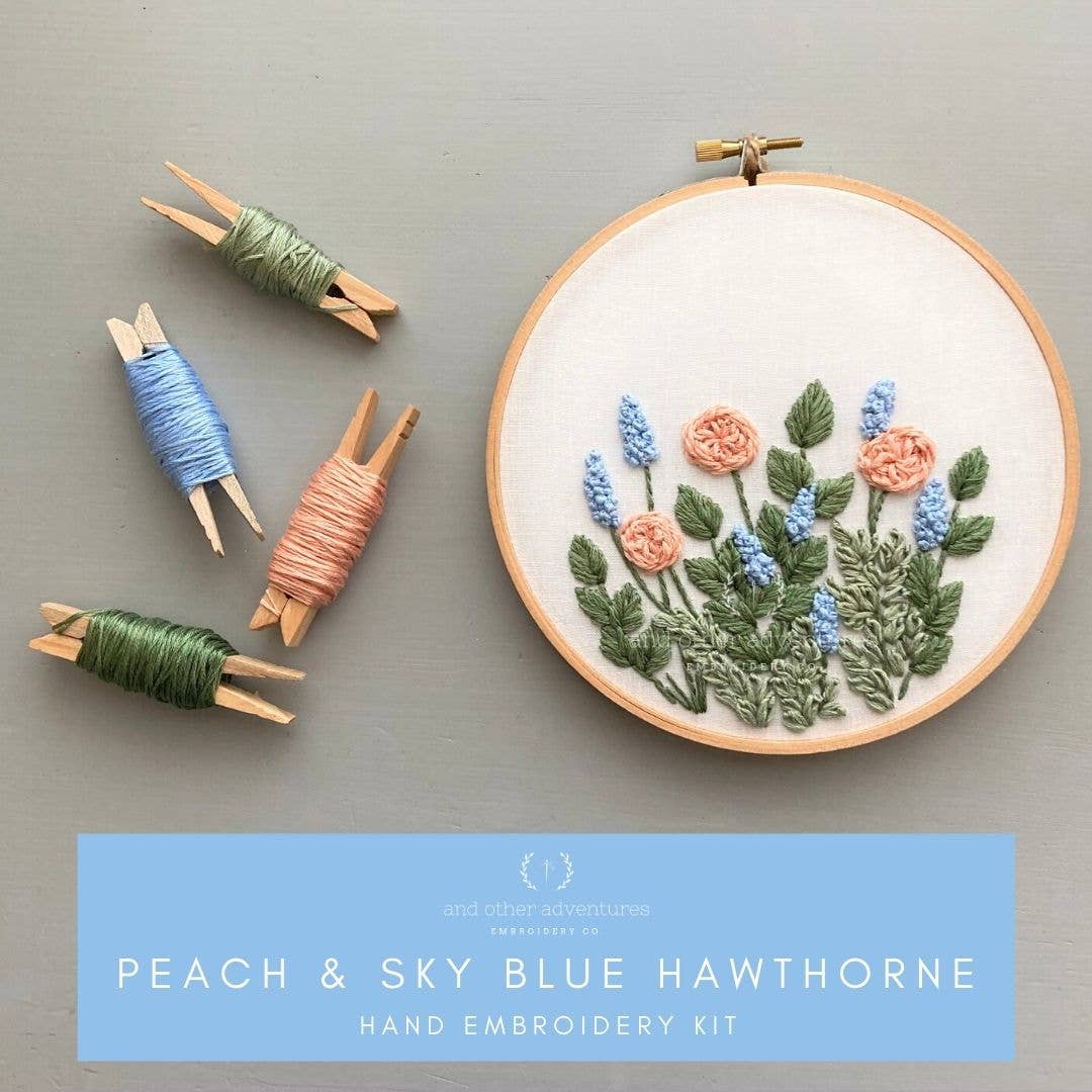 Hand Embroidery KIT - Hawthorne in Peach & Sky Blue