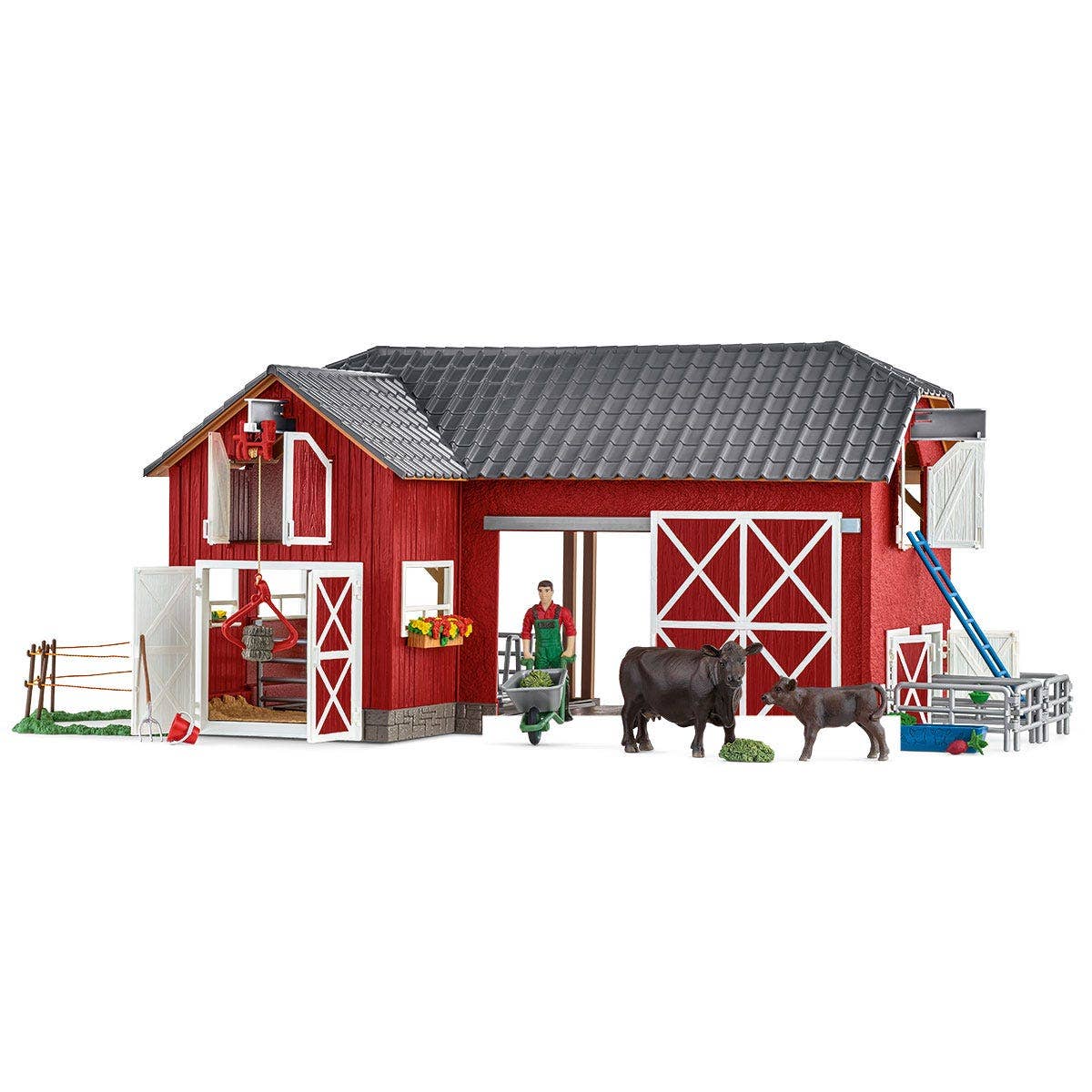 Large Farm With Black Angus Farm Figurine Toys Play Set
