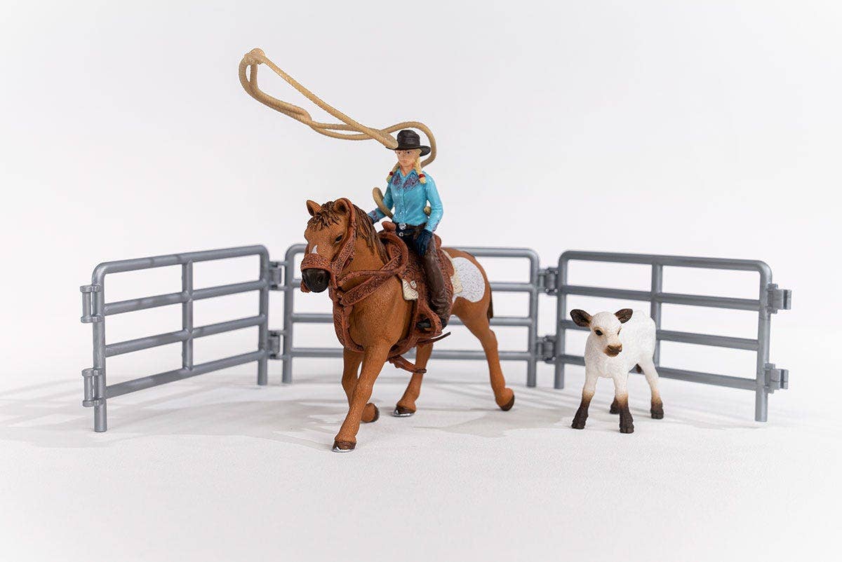 Team Roping With Cowgirl Farm Figurine Toys Play Set