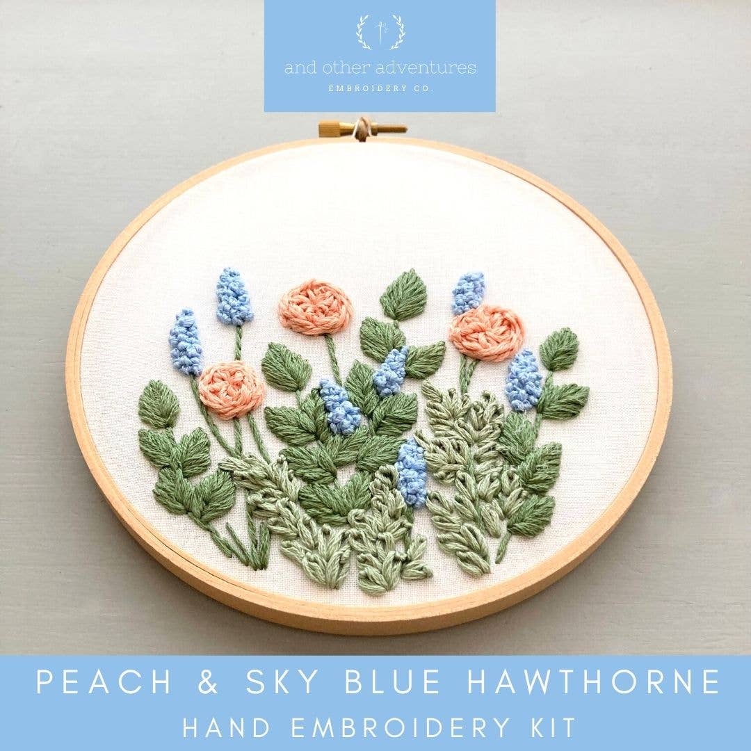 Hand Embroidery KIT - Hawthorne in Peach & Sky Blue