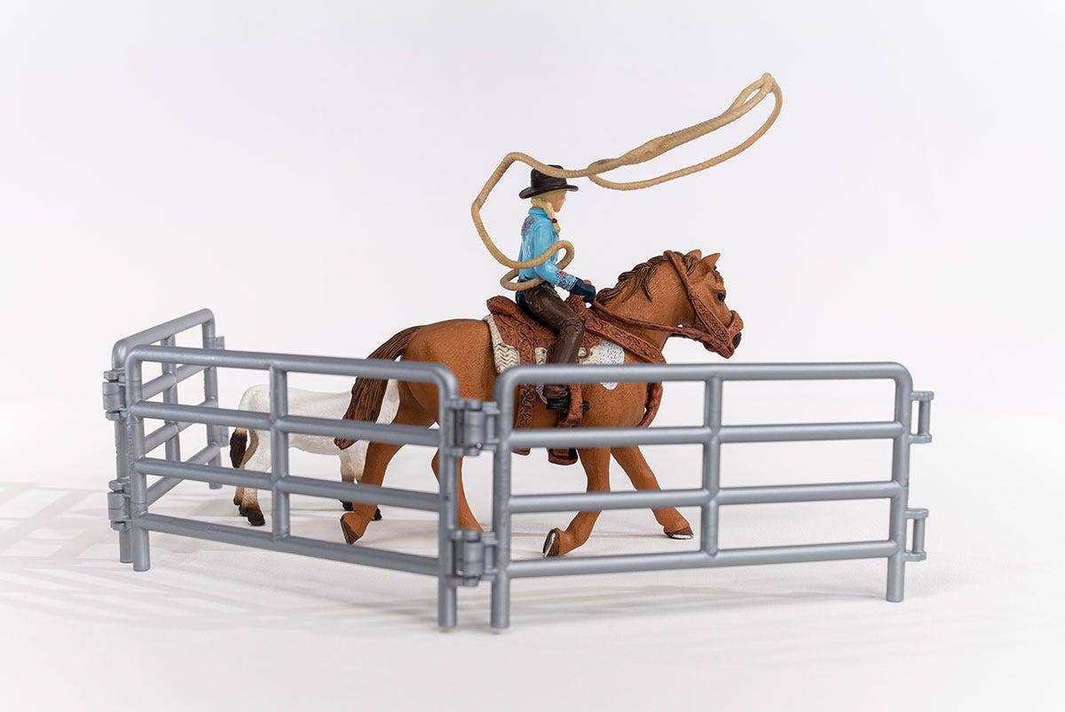 Team Roping With Cowgirl Farm Figurine Toys Play Set